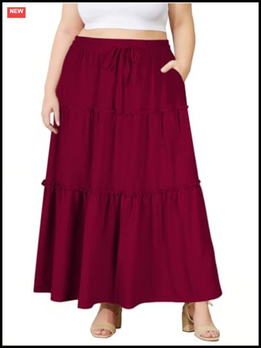 Plus Size Tiered Maxi Skirt with Pockets Flowy A-Line Boho Skirt